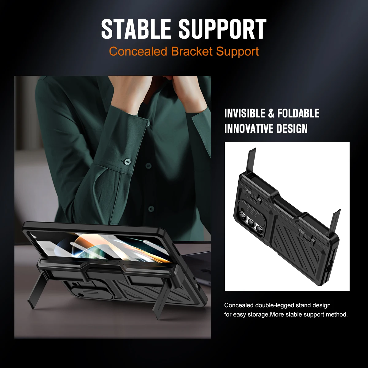 With Pen Case For Samsung Galaxy Z Fold 5 Fold5 Hinge Protection Slide Camera Cover Hard Armor Cases with Kickstand Screen Film