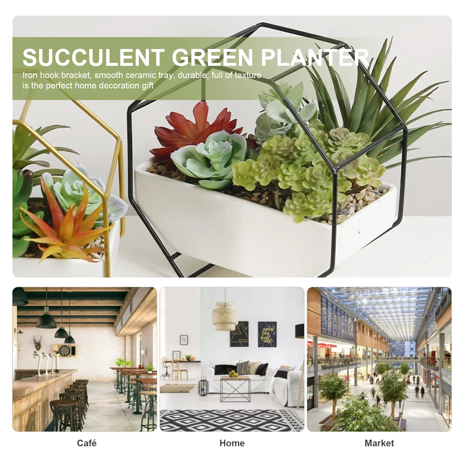 1 conjunto de parede octógono pendurado vaso de flores à prova de ferrugem decorativo planta titular para casa escritório varanda suculenta pote rack flor