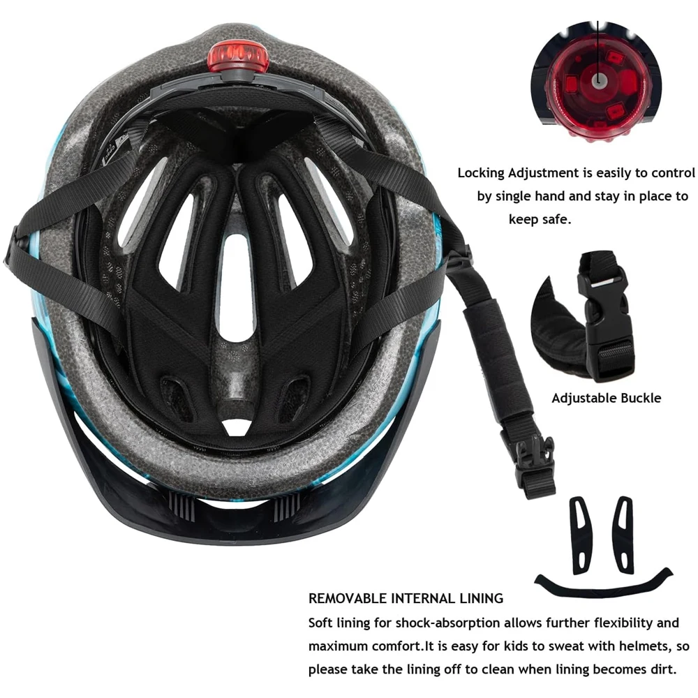 1PC Kids Bike Helmet 50-57cm – 3-Model LED Light,Adjustable Youth Helmet for Skateboard,Scooter,Cycling – Boys & Girls Ages 5-14