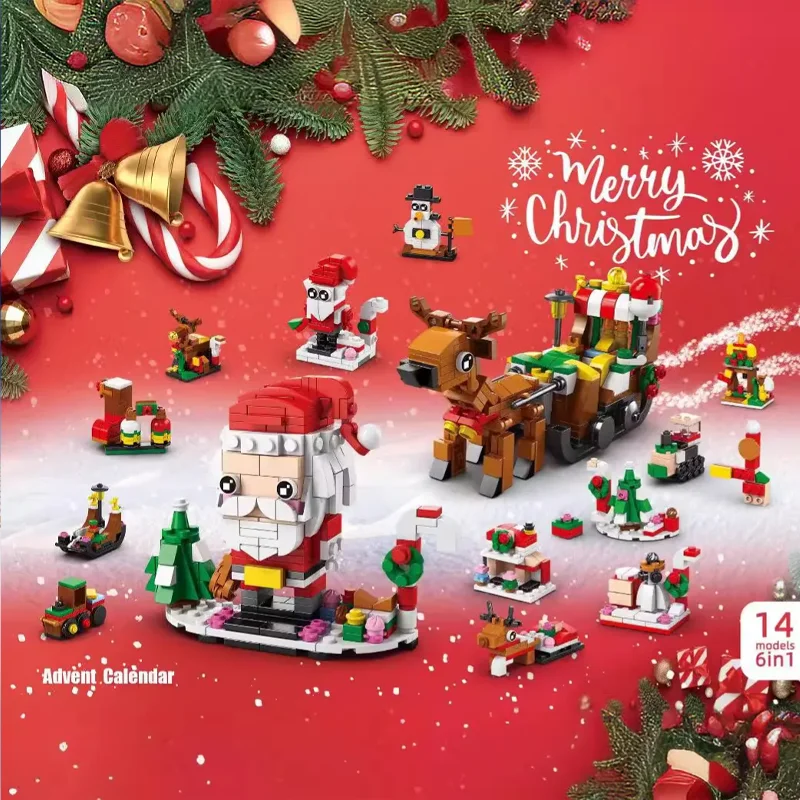 Conjunto de blocos de construção de natal caixa crianças brinquedos 24 anos natal advento calendário tijolos kit diy presente para crianças 6 anos de idade e acima