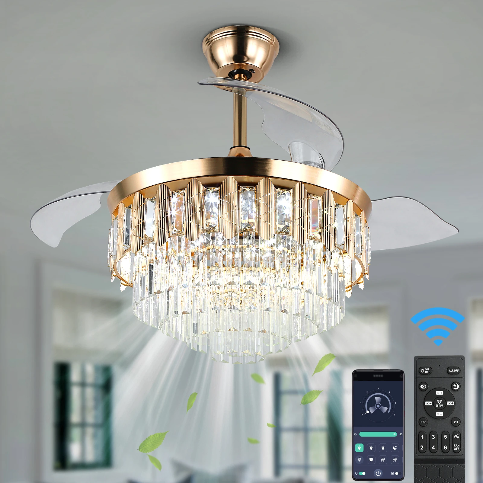 Modern Ceiling Fan With Led Light  Smart APP Remote Contro Reversible BLDC Intelligent Fandelier Lamp Indoor Fixture Adjustable