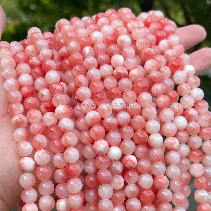 4 6 8 10 12mm Pink White Cloud Chalcedony Bead Round Loose Spacer Jade Beads for Jewelry Making DIY Necklace Bracelet Accessory
