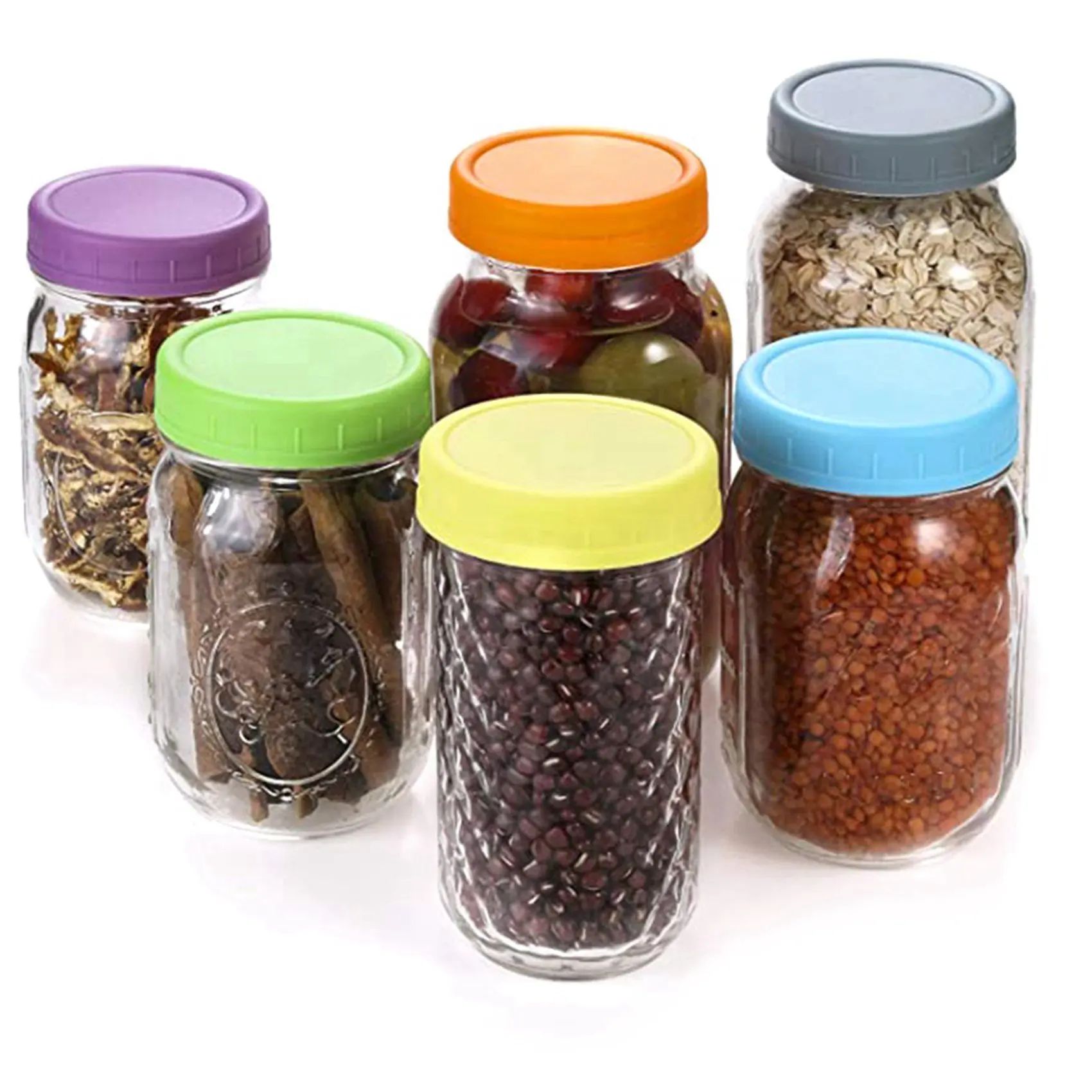 ABKJ-36Pcs Plastic Regular Mouth Jar Lids For Ball, Kerr And More With Rings - Colored Plastic Storage Cap
