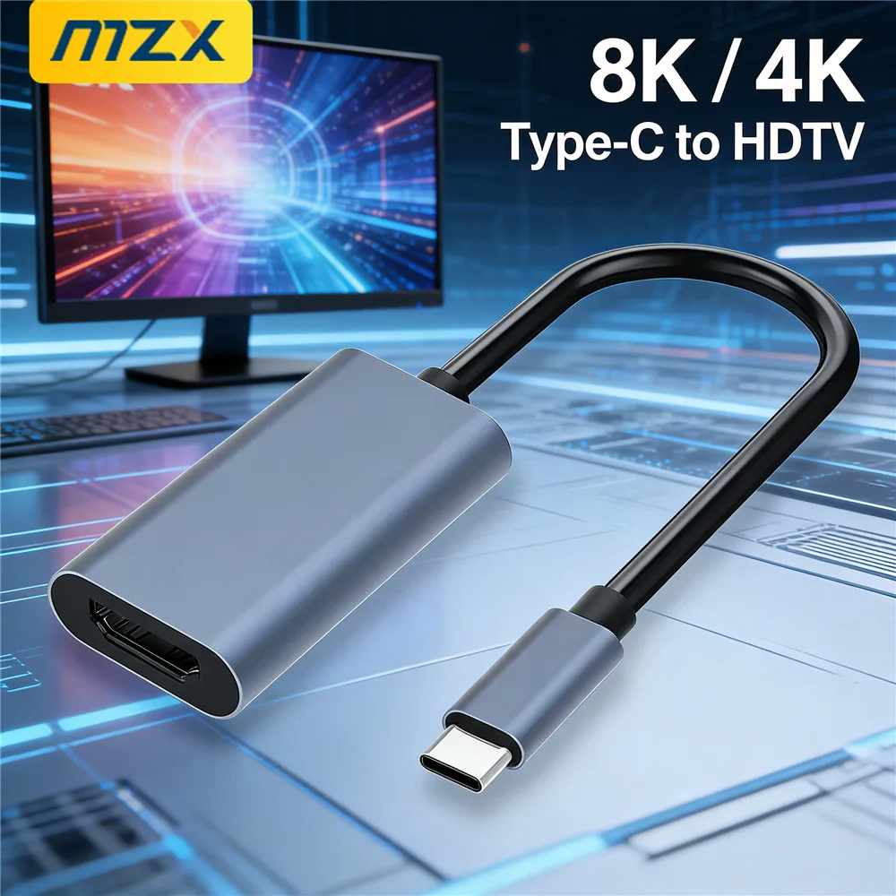MZX USB C 8K/4K 60Hz/30Hz to HDMI-Compatible Video Converter Adapter Cable HDTV PC Tablet Phpne Laptop Computer Setup Accessory