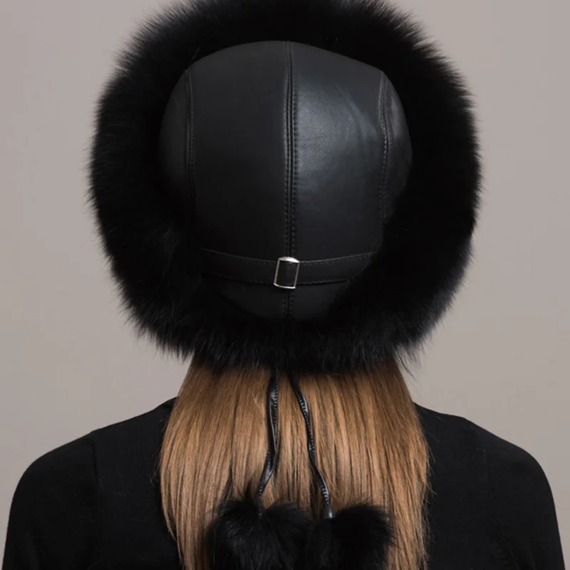 Hot Sale 100% Natural Fox Fur Hat Women Cap Thick Fur Cap Winter Warm Hat Female Fashion For Women Hat With Earmuffs Hat