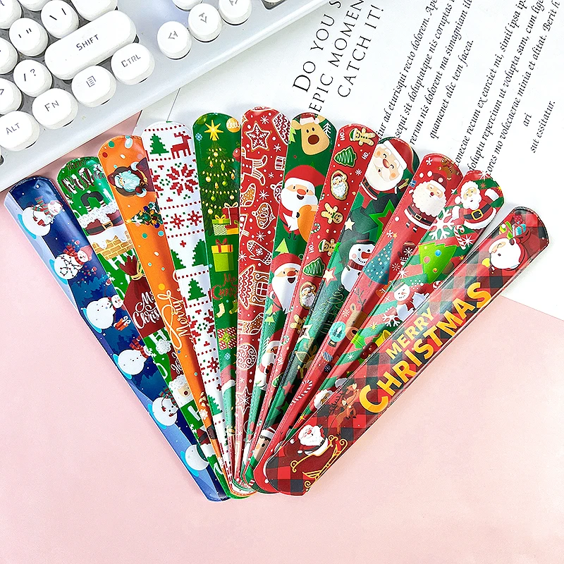 12pcs Christmas Slap Bracelets Santa Claus Snowman Snowflake Elk PVC Wrist Band Xmas Pat Ring Kids Toys Christmas Party Supplies image 5