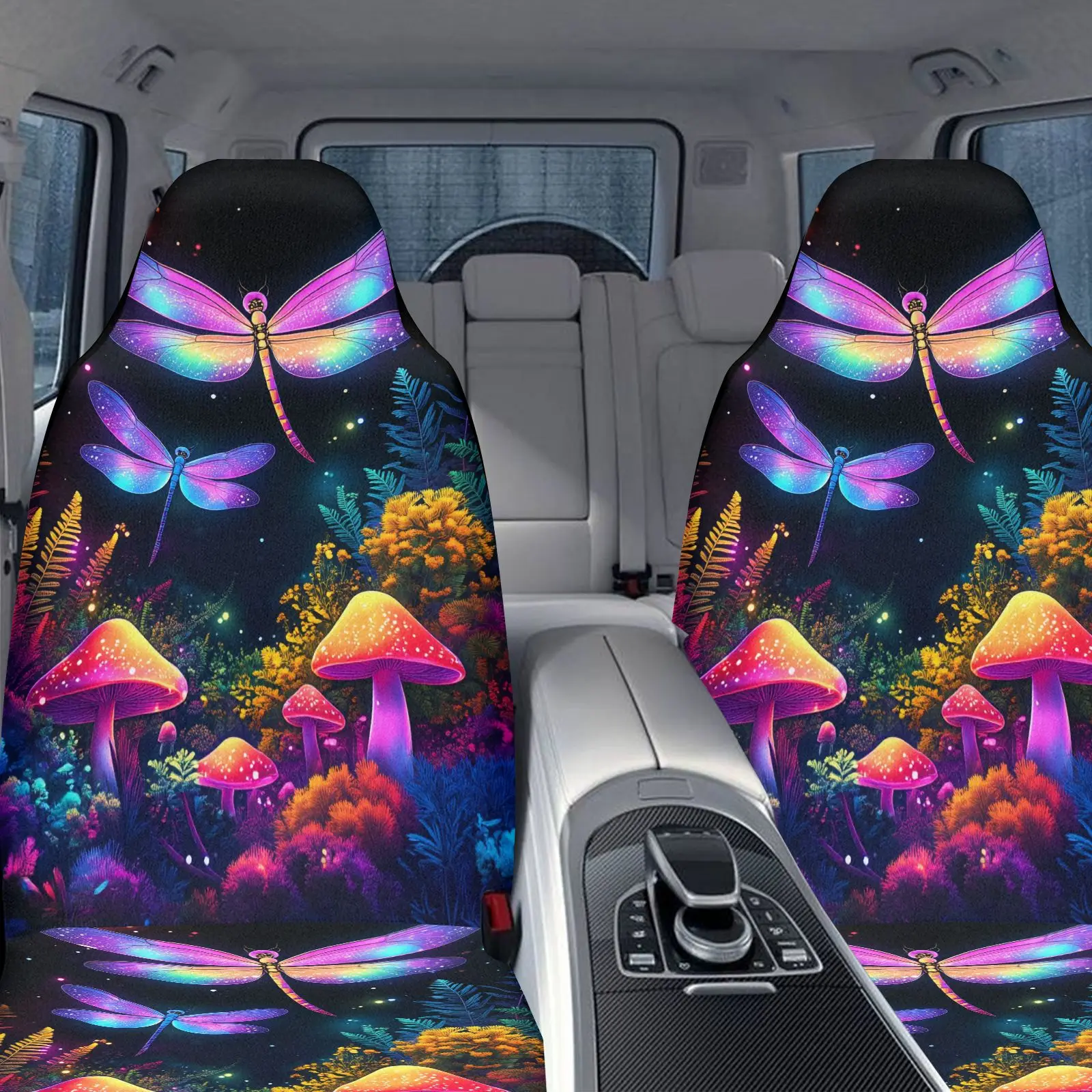 2pcs Car Seat Set Mushroom Dragonfly Forest Glow Suitable For All Vehicle Types, Including Sedans, SUVs, And Cars. A Perfect Gif