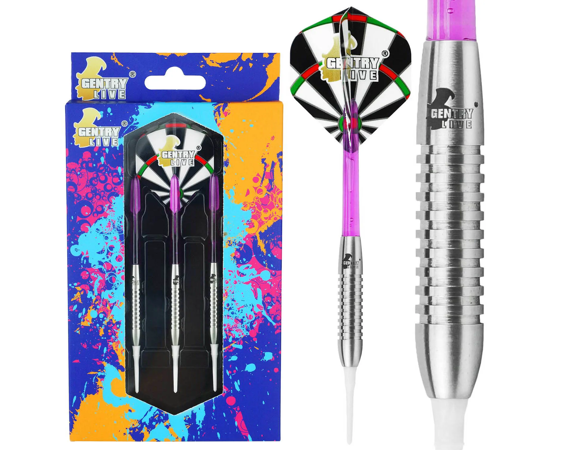 

Gentry Live 21g Youth Beginner Training Darts Soft Tip 80% Tungsten Darts Elegant 3-Pack Box Set