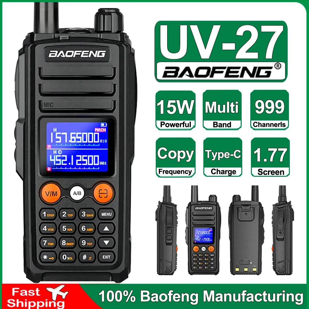 Baofeng 15W Walkie-Talkie UV-27 Long Range Wirless Copy Frequency NOAA Two-Way Ham Radio Vhf/Uhf FM Type-C port Portable Radio