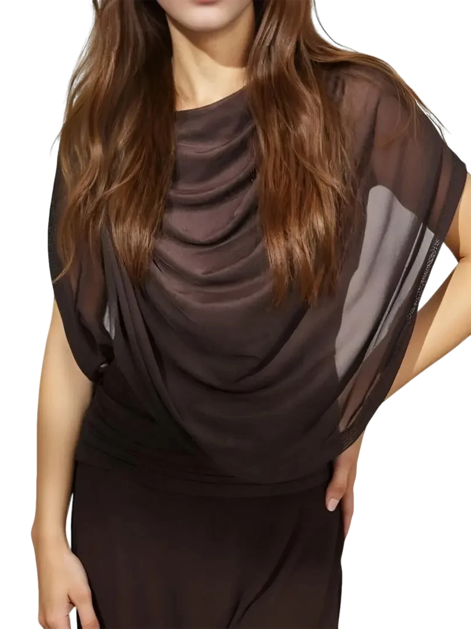 

Женские топы-накидки с принтом в горошек, с драпировкой, двухслойные, с вырезом-лодочкой, модная летняя уличная одежда