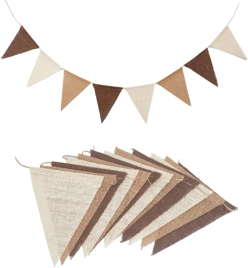 12FT braune Wimpelbanner Sackleinen Dreieck Flaggen Kaffee Leinen Schnur Schnur für DIY Feier Geburtstag Hochzeit Party Dekoration – Detail 3