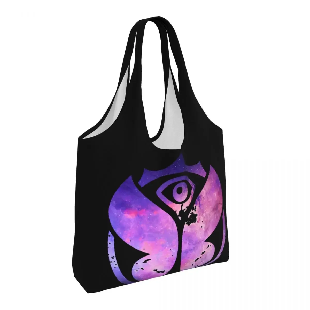 明日の紫色の食料品のショッピングバッグ、ファッション印刷されたキャンバスの買い物客のトートバッグ、大容量のショルダーバッグ、洗えるハンドバッグ