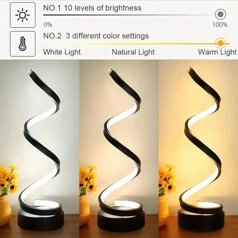 Table Lamp for Bedroom - Bedside Lamps for Nightstand, Modern Spiral Dimmable LED Table Lamp for Living Room Bedroom Office