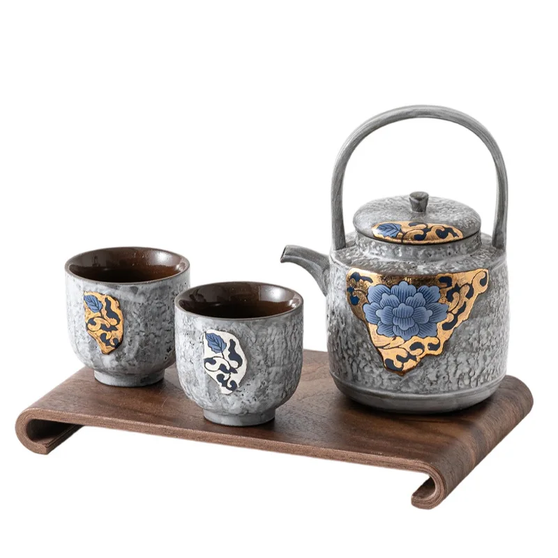 Factory Direct 2026 Pink Yinliu ceramic tea set small set classical tea high-end exquisite tea  beam pot master cup with hand gi