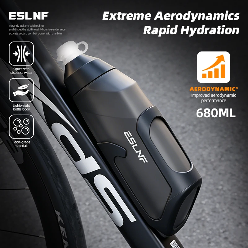 ESLNF Fahrrad 680ml Aerodynamische Wasserflasche mit Halterung Set Fahrrad-Trinkflasche MTB Rennrad Rahmen Unterrohr Trinkflasche