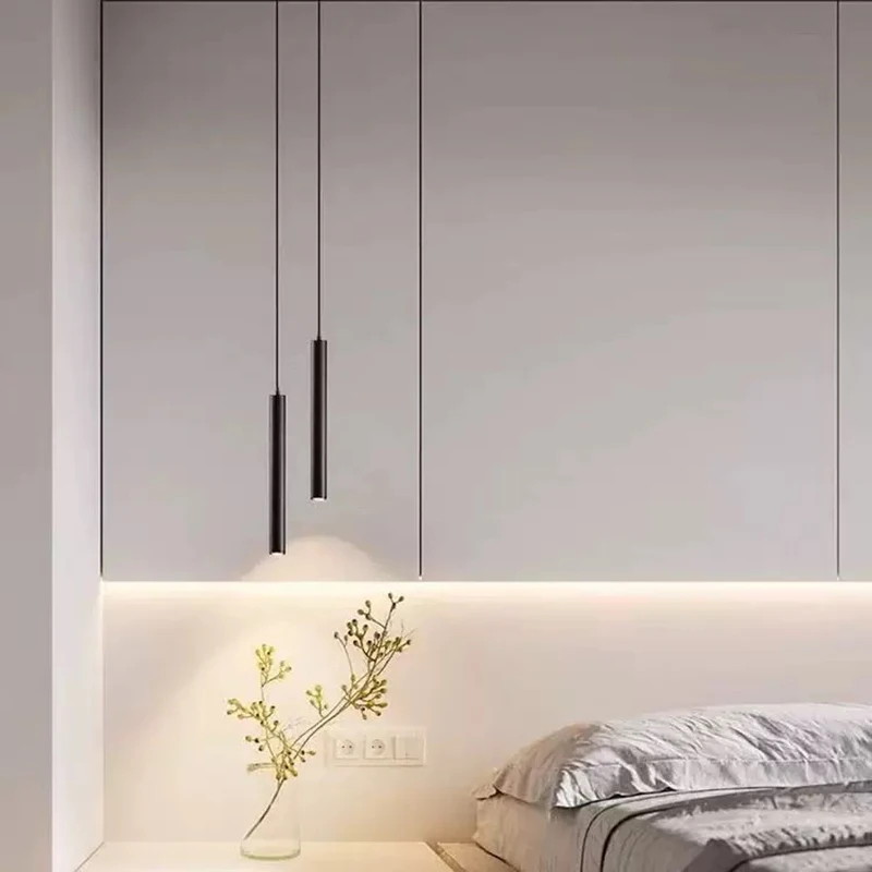 

Black Indoor Chandelier Lamps LED Cord Pendant Lights Decor for Bedside Corridor Adjustable Suspension Line Hanging Lighting