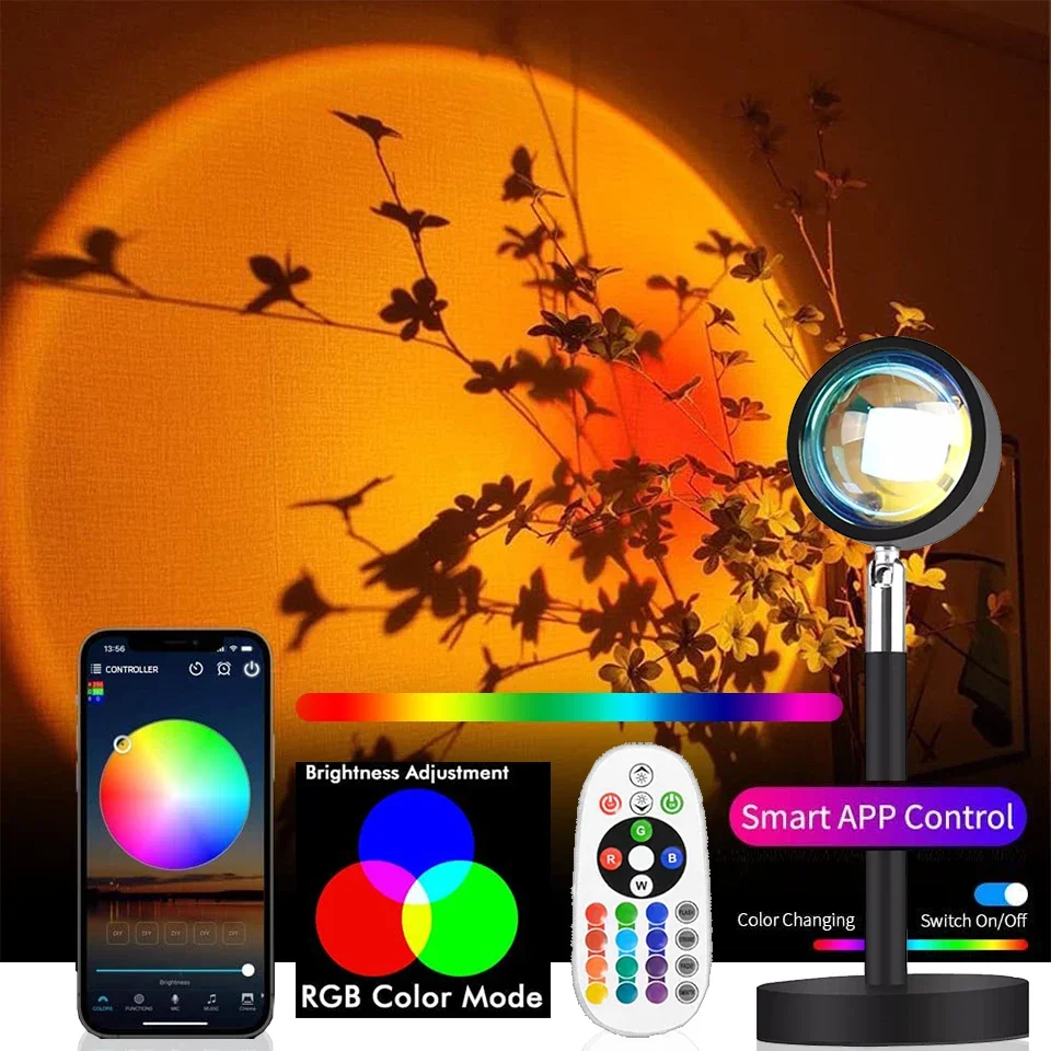 Drop Shipping Colorful RGB Photography Sunset Lamp Led Usb Projector Night Light Remote Neon Bedroom Home Without Choice Mark