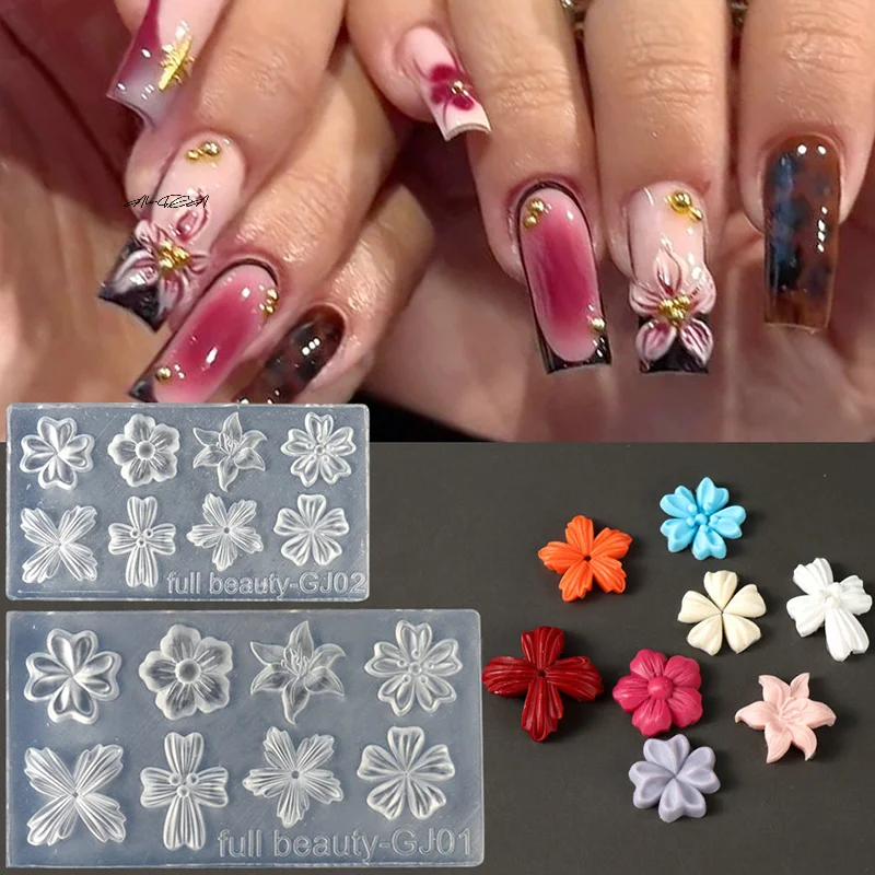 Pétalos de flores de primavera, molde de silicona 3D para uñas, plantilla de manicura de diseño Floral DIY, herramienta de plantilla de tallado para decoración de uñas