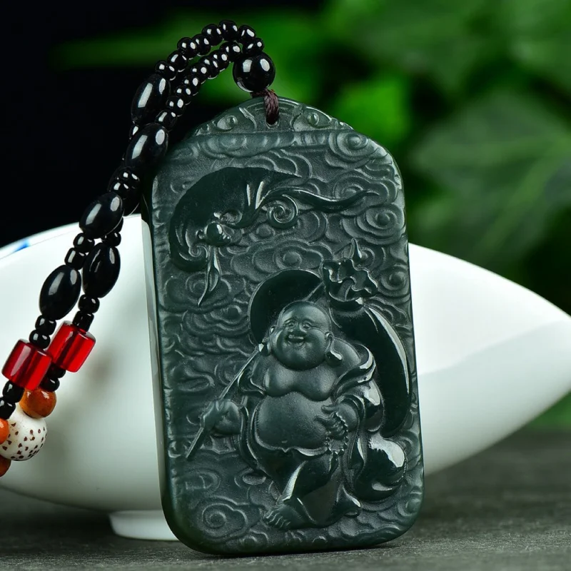 Hetian Thousand-Hand Guanyin Maitreya Buddha Green Jade Eight Zodiac Tiger Pendant
