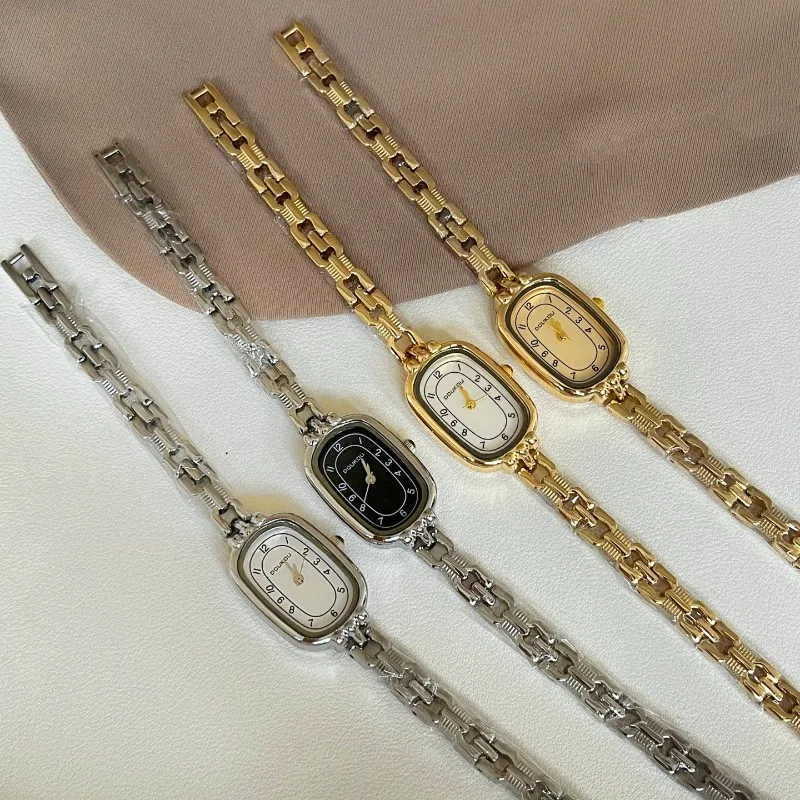 

Модные часы с тонким браслетом, ретро часы с овальным циферблатом, женские легкие роскошные модные маленькие золотые кварцевые наручные часы, подарок, оптовая продажа, часы