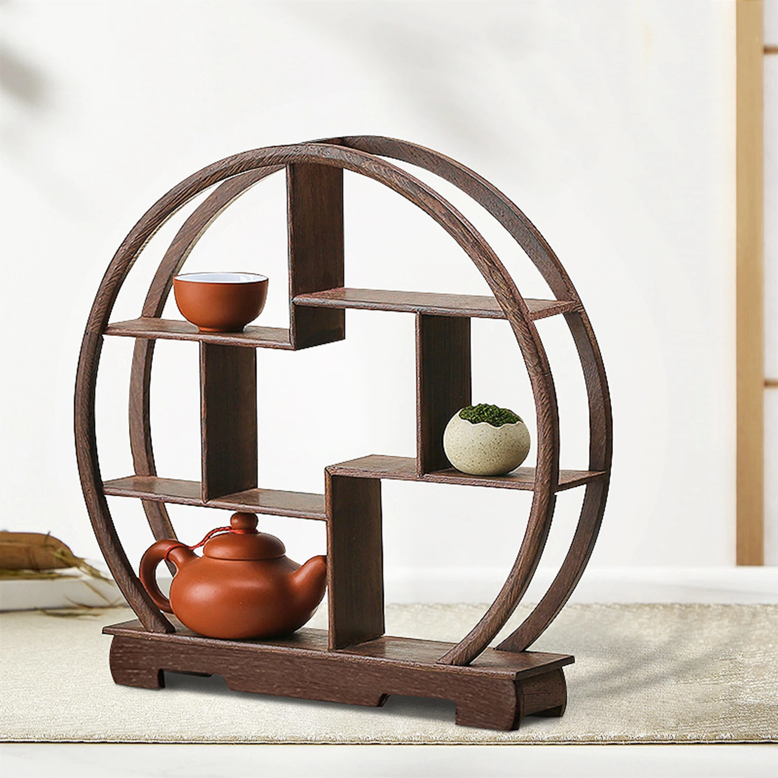 Wooden Display Stand Antique Display Shelf Oriental Furniture Teapot Stand Crafts Display Rack for Table Home Antique Store image 2