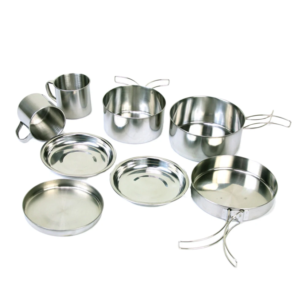 

8 Pcs Outdoor Portable Pot and Pan Set Camping Cookware Stainless Steel Picnic Barbecue Combination