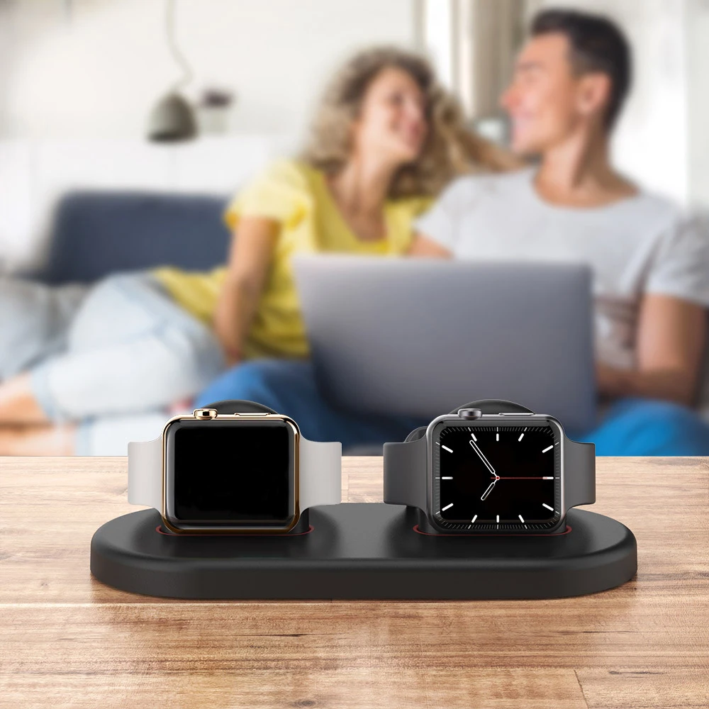 Dual Slot Charger Stand for Apple Watch Silicone 2 in 1 Soft Anti-Scratches Charging Dock for IWatch for Airpods Holder Base