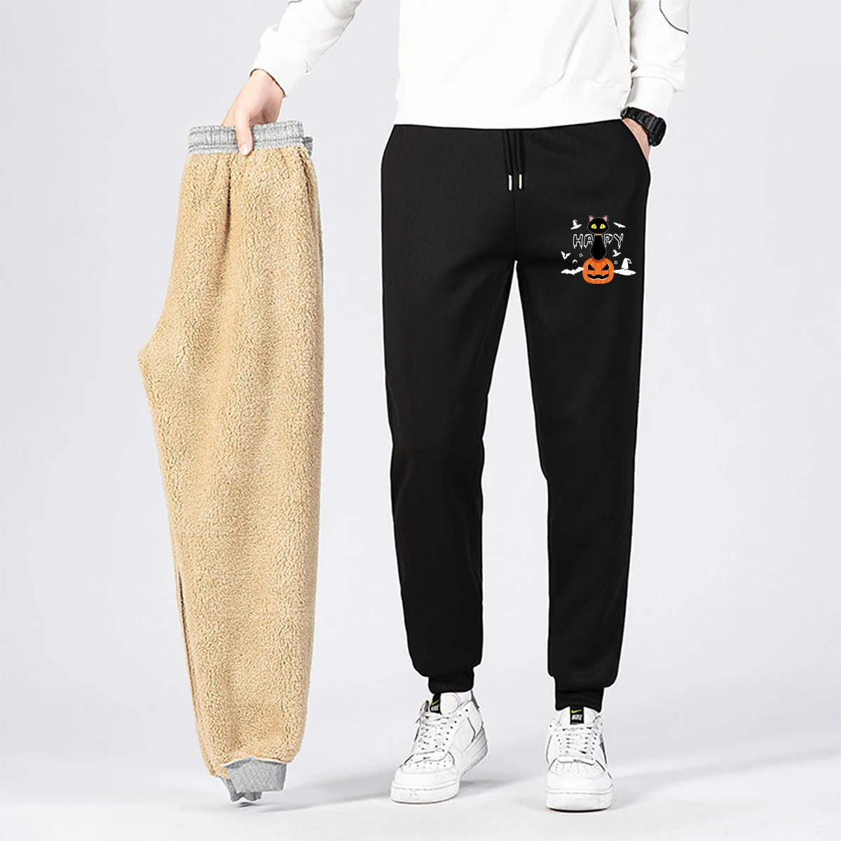 

Men's Comfort Fit Joggers - Festive Pumpkin Pattern with Warm Fabric for Seasonal Home & Lounge Wear