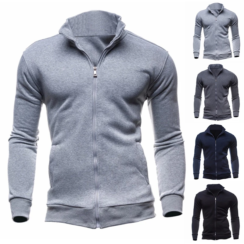 

2022 Men's Cardigan Solid Color Zipper Basic Mens Sweaters Stand Collar New Winter Autumn Fleece Cardigans for Men Clothing