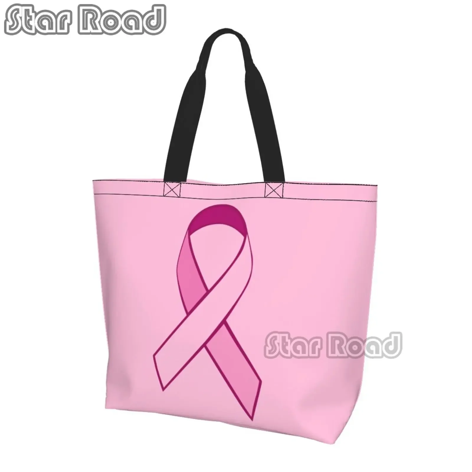 Breast Cancer logo Pink Woman Shopping Bag Print Ladies Casual Handbag Tote Bag Reusable Large Capacity Shopping Beach Bag