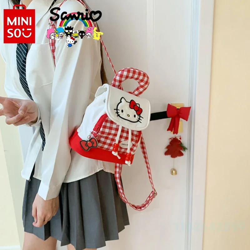 2025 Hello Kitty New Women's Backpack Fashion High Quality Women's Backpack Cartoon Versatile Large Capacity Drawstring Backpack