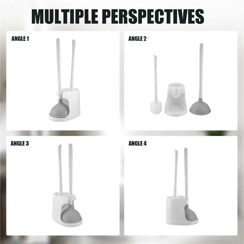 ABSJ-Toilet Plunger And Brush 2-In-1 Toilet Bowl Brush Plunger Set With Holder For Bathroom Cleaning Tools Combo With Stand view 2