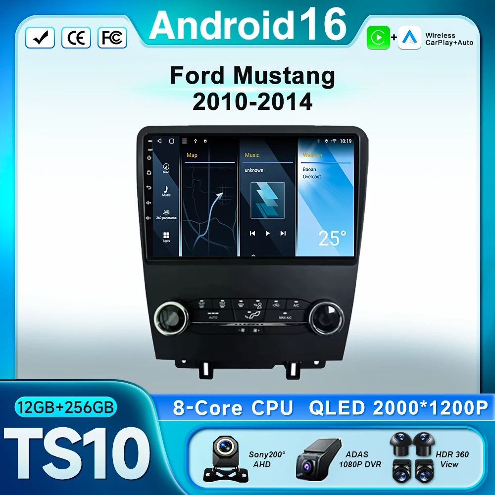 Android 16 Car DVD GPS Navigation For Ford Mustang 2010-2014 Auto Multimedia Player QLED Screen Dash Cam Carplay NO 2din 5G Wifi