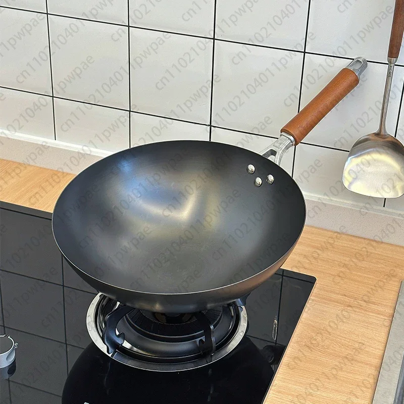 

Железный горшок 36 см, бытовая ручка для сковороды с круглым дном, установка не требуется, готовая к использованию