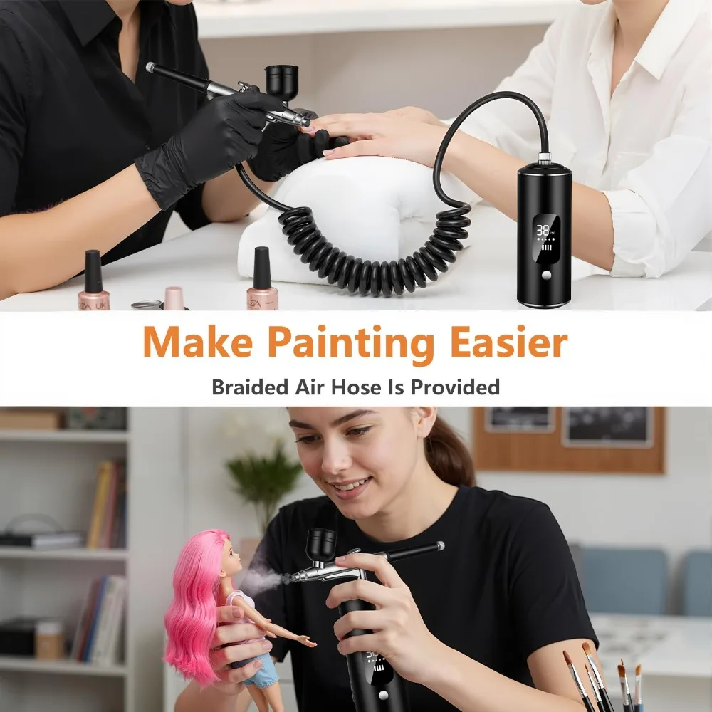 Multifunctional Airbrush Kit with Air Compressor LCD Display Handheld Nail Charms Wireless Air Brush Portable Rechargeable