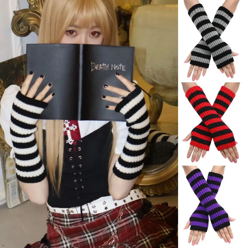 

Женские вязаные гетры без пальцев в готическом стиле в полоску, осень-зима, с длинными рукавами для девочек, Harajuku, рукава Y2K, манжеты, хит продаж