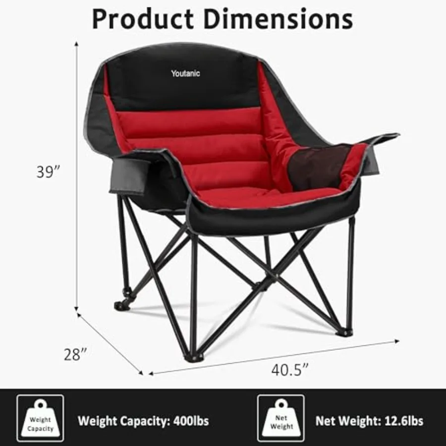 Oversized Portable Folding Camping Chair with Side Pocket Cup Holder and Carry Bag for Outdoor Adventures: Ideal for Adults Dur #3