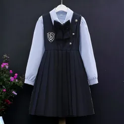 Autumn School Uniform Girls Sets for Kids Suits Clothes Tops & Dress Outfits Teenagers Student Children Costumes 6 8 10 12 Years