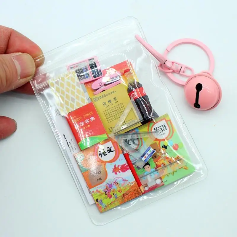 Realistic Miniature Dollhouse Books Stationery Set Cute Mini Keychain Bag Charm for Dollhouse Lovers DIY Craft Party Favors