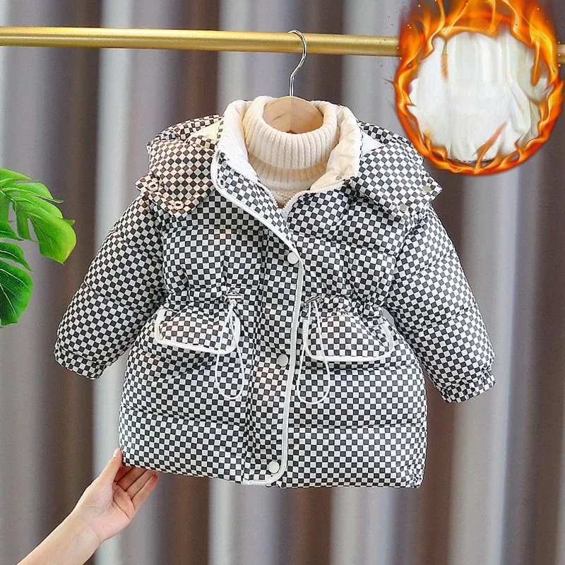 Girls Baby's Coat Jacket Outwear 2024 Thicken Winter Plus Velvet Warm Cotton Fleece High Quality Children's Clothing Parkas Q705