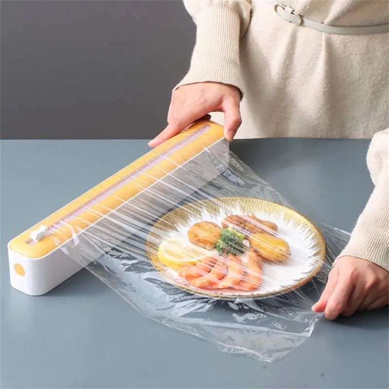 1PC 2 In 1 Plastic Wrap Dispensers Food Wrap Dispenser Film Storage Aluminum Foil Slider Cutter Wrap Organizer Kitchen Tool