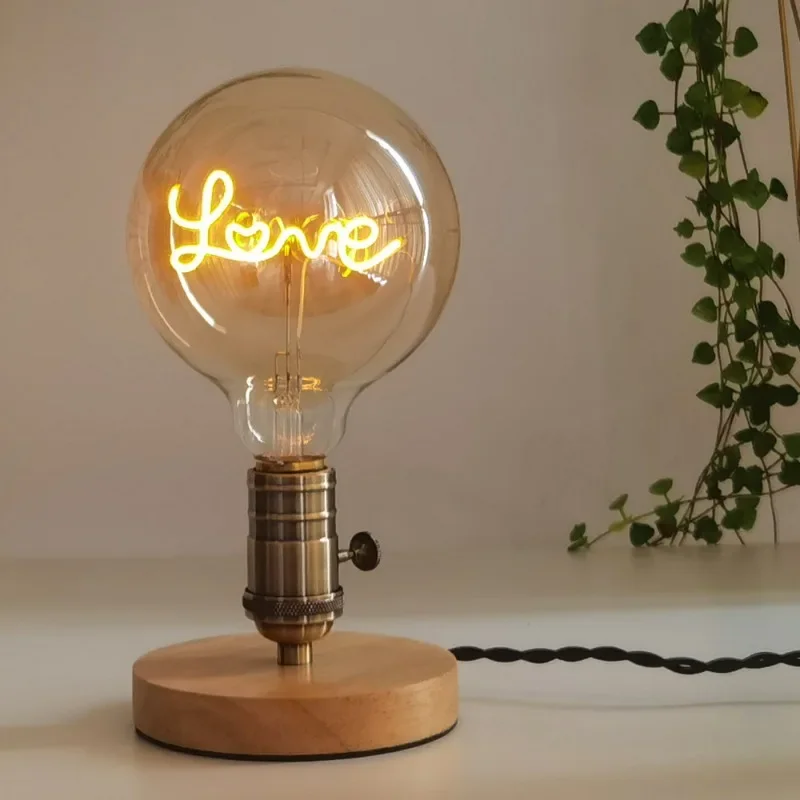 Edison Led Filament Bulb 220V E27 4W 2300K  Retro Style Curved Letter Home Love Dream Desk Lamp Decorative Night Light