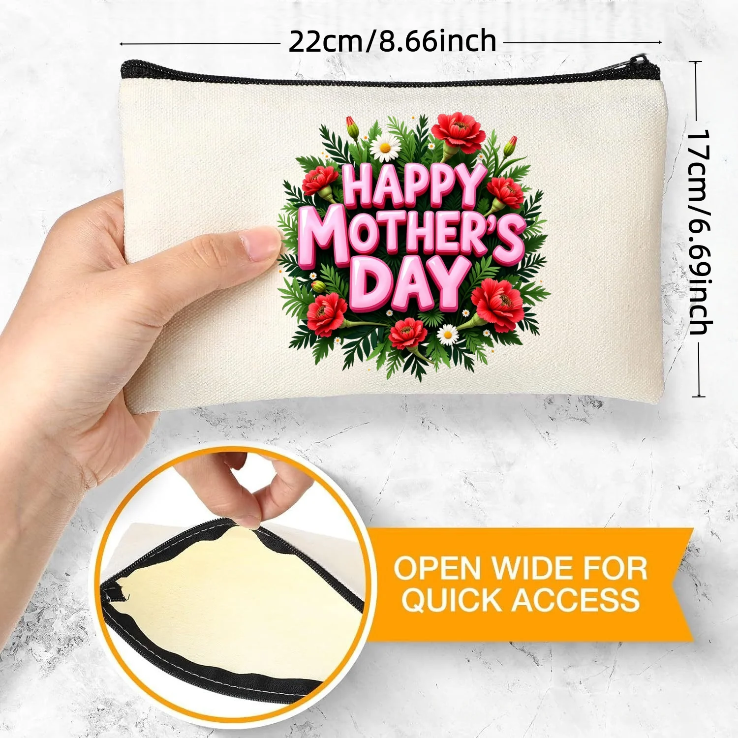 

1PC Happy Mother's Day Floral Wreath Canvas Cosmetic Bag Double Sided Print Portable Mom Gift Makeup Zipper Pouch