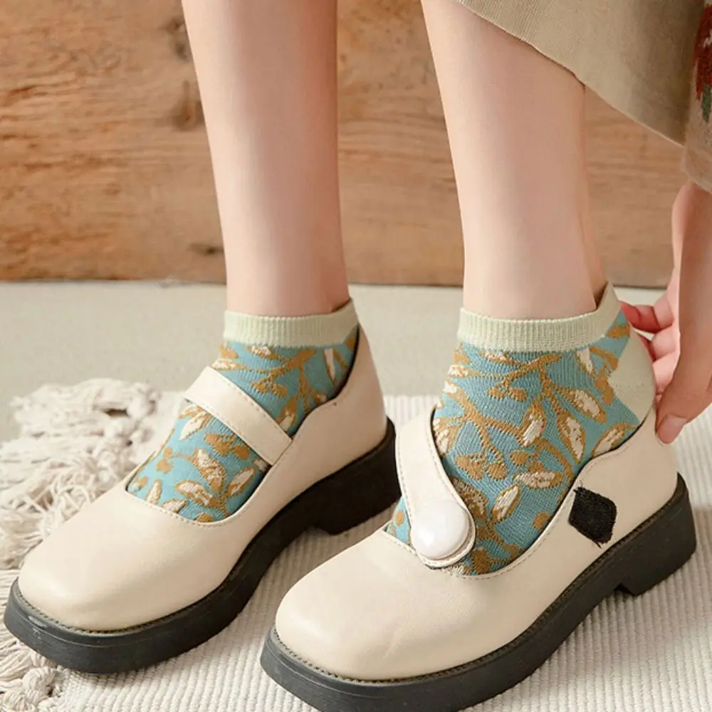 

5Pairs Fashion Flower Floral Tube Socks Retro Style Breathable Girls Mid-calf Socks Hosiery Thin Sweet Sock Women JK Lolita