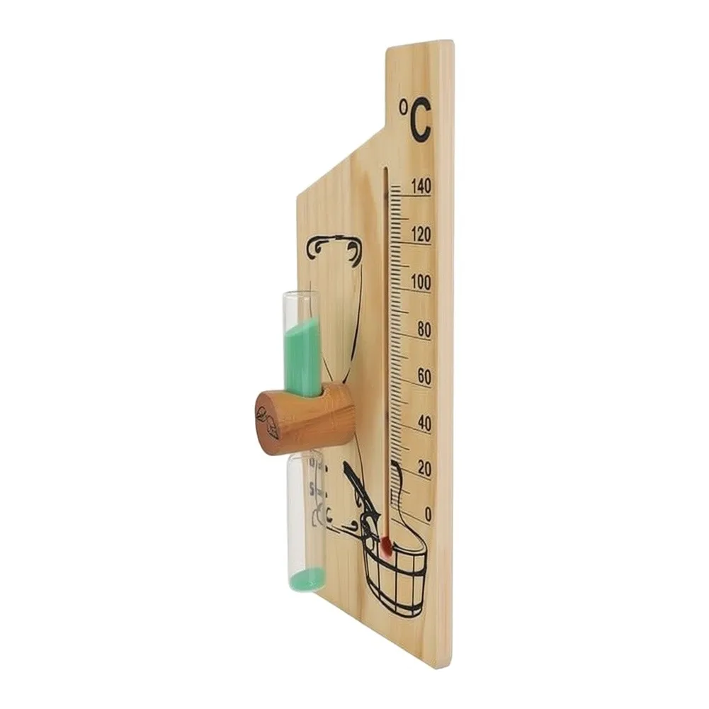 1pcs Wooden Wall Mounted Sauna Thermometer With 15 Min Hourglass 0-140C High Temperature Gauge For Home Spa Bath Room Decor