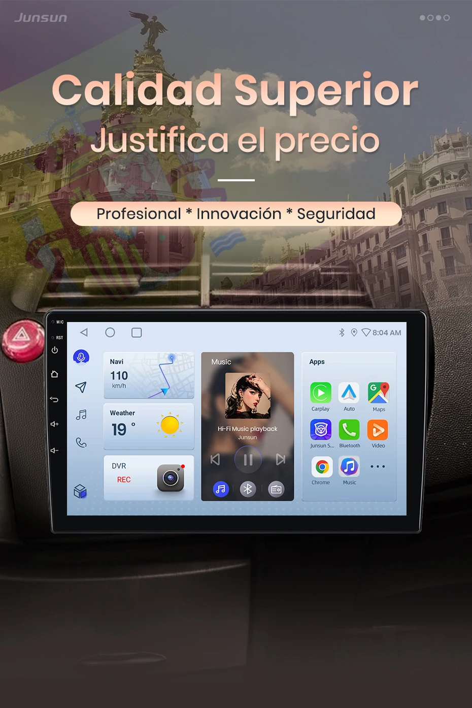 Junsun Wireless CarPlay Android Auto Autoradio für Honda Civic Hatchback 2005-2011 GPS Auto-Intelligentes System FM Spanisch Lokal – Detail 2