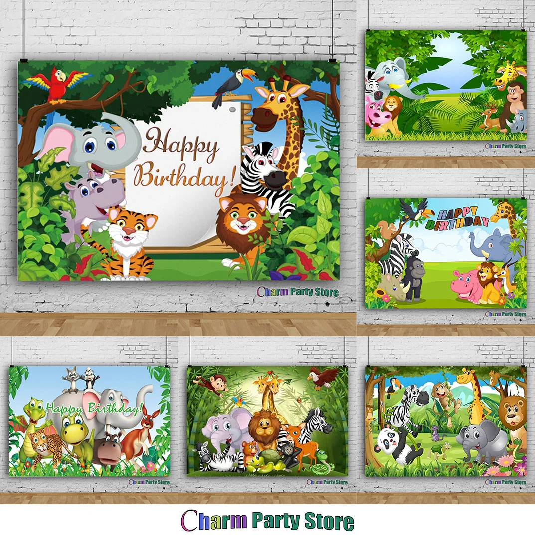 Charm Custom Forest Wild Animal Backdrops Newborn Baby Shower Birthday Party Photography Backgrounds Jungle Safari Photo Studio