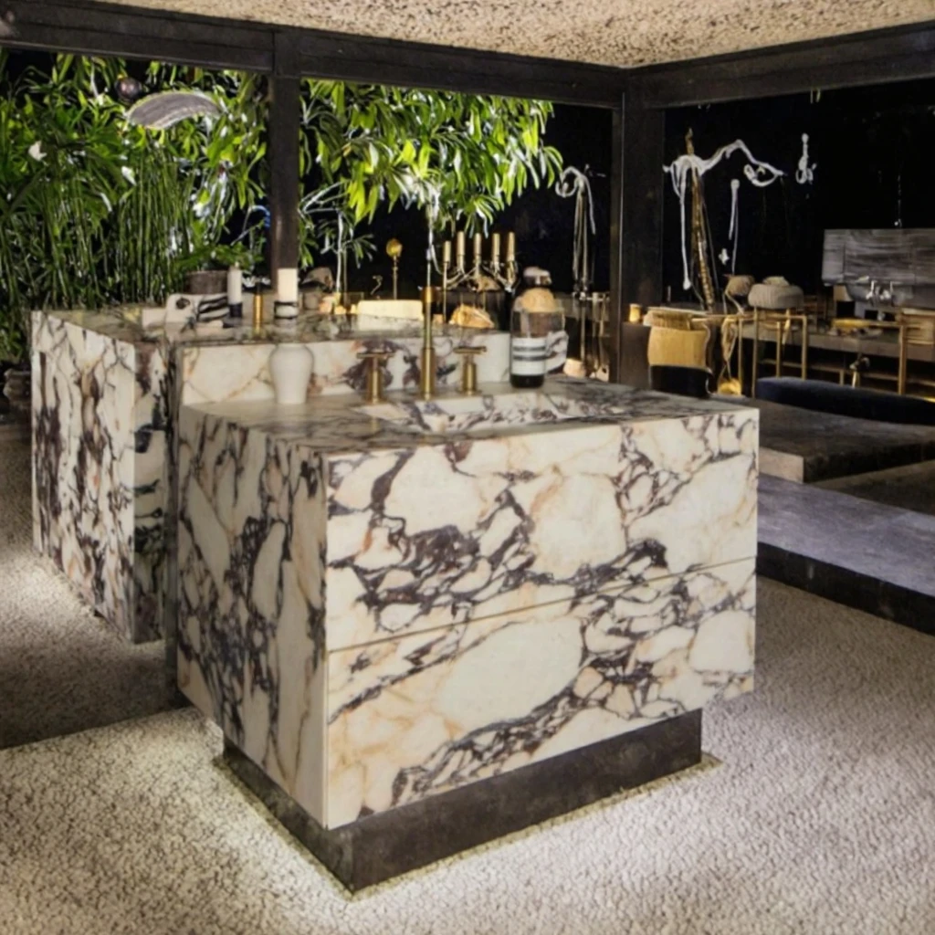 

Напольная тумба-умывальник с мраморной столешницей и функциональными выдвижными ящиками для отелей: роскошная современная раковина на пьедестале