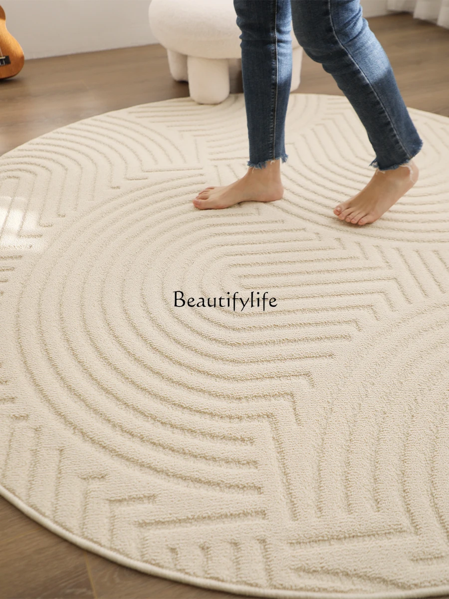 Cream-Colored Diatom Silk Embossed round Carpet Floor Mat