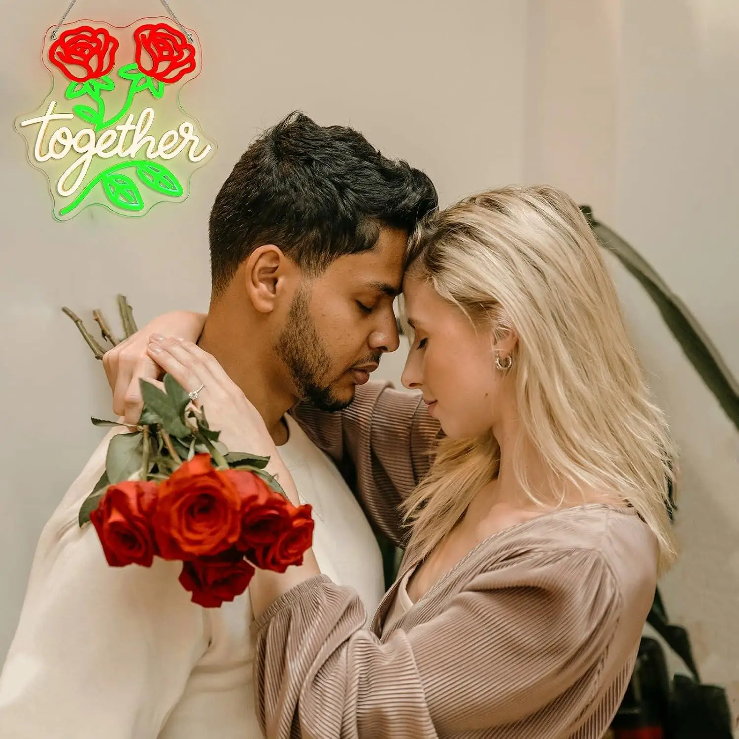 Together Rose Neon Sign Usb Powered Dimmable Led Light For Couple Bedroom Wedding Backdrop Cafe Salon Anniversary Party Display
